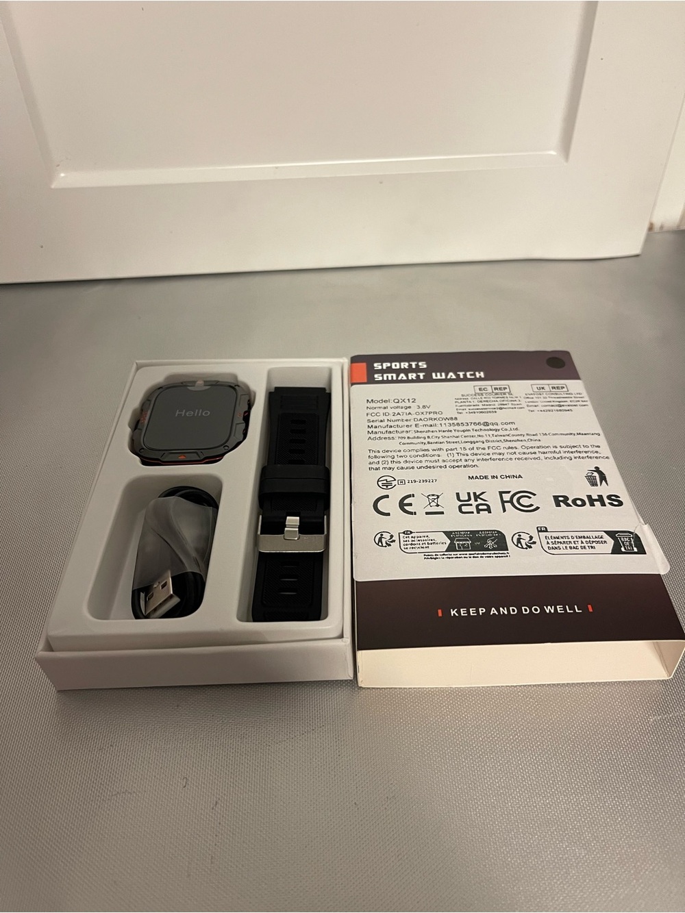 Sports Smart Watch QX12 with Black Band - Unbranded Build in Flashlight NIP